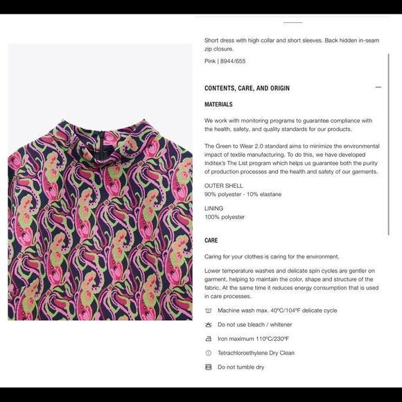 Zara pink printed multicoloured high collar short sleeve mini dress size S NWT - Picture 5 of 10